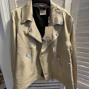 NWT Elie Tahari Twill Moto Jacket Gold (Taupe) Small Petite